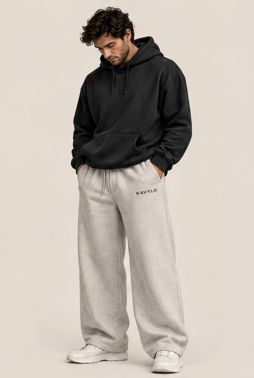 KAVYLO WEAR MJ-03 Wide-Leg Heavyweight Joggers – Men's Joggers, Look (Concept de design)